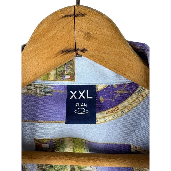 FLAN LABS Silky Castle Print Button Up Shirt Men’s XXL - Picture 3 of 9